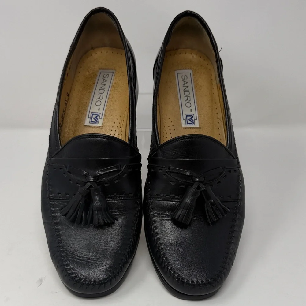 Sandro Moscolini Black Leather Quiet Luxury Handcrafted Tassel Loafers Sz 9